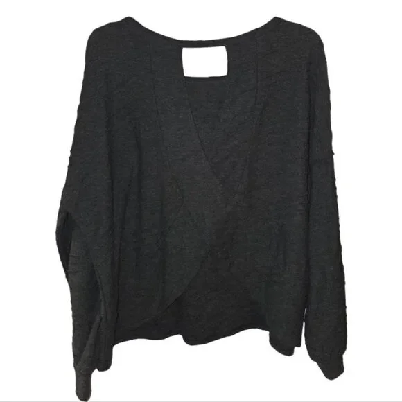 Gilli Textured Gray Sweater Blouse with Unique Back Cutout Design - Picture 2 of 9